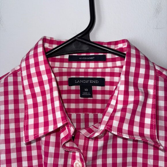 Lands End Pink & White Gingham Button-Down Shirt Size 10 - Picture 3 of 7